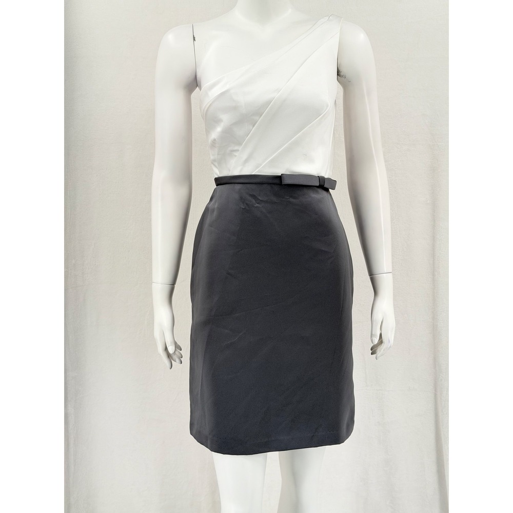 Alfred Angelo Dress Womens US 2 White Gray ColorBlock One Shoulder Event Wedding